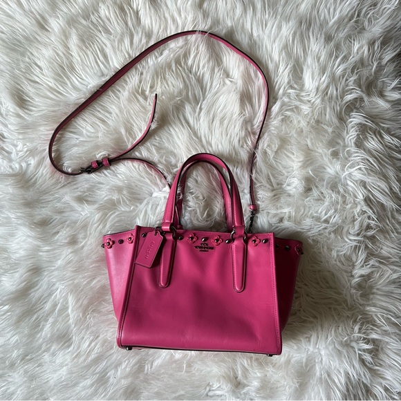 Coach Mini Crosby Carryall Crossbody in Floral Rivets Hot Pink Pebbled Leather 🩷 - Picture 2 of 16